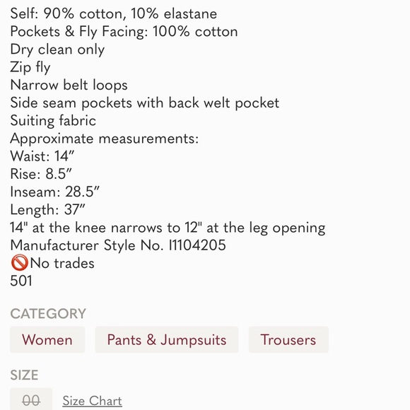 THEORY Tailored Trousers in Light Lapis Sz 00 - Picture 9 of 9